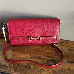 Michael Kors Cherry Red Cason Crossbody Bag, Wallet on Chain